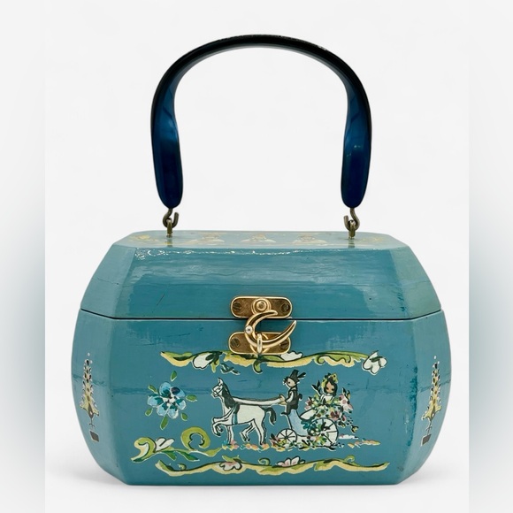 Vintage 1960's Decoupage Hand-Painted Wooden Purse - Picture 1 of 15